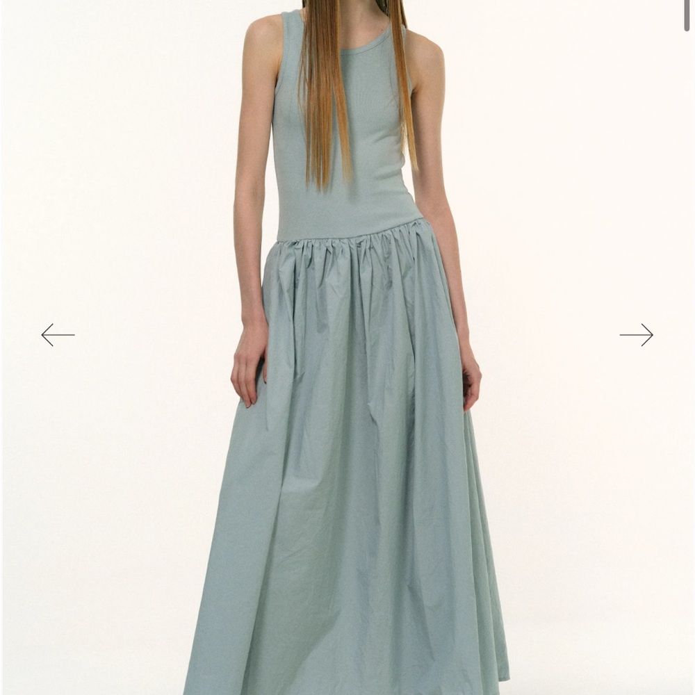 Source Unknown Dusty Blue Cotton Tank Maxi Drop Waist Dress